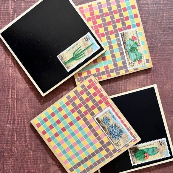 Cactus Coasters 4 Piece, USA Vintage Style Set - Picture 6 of 9